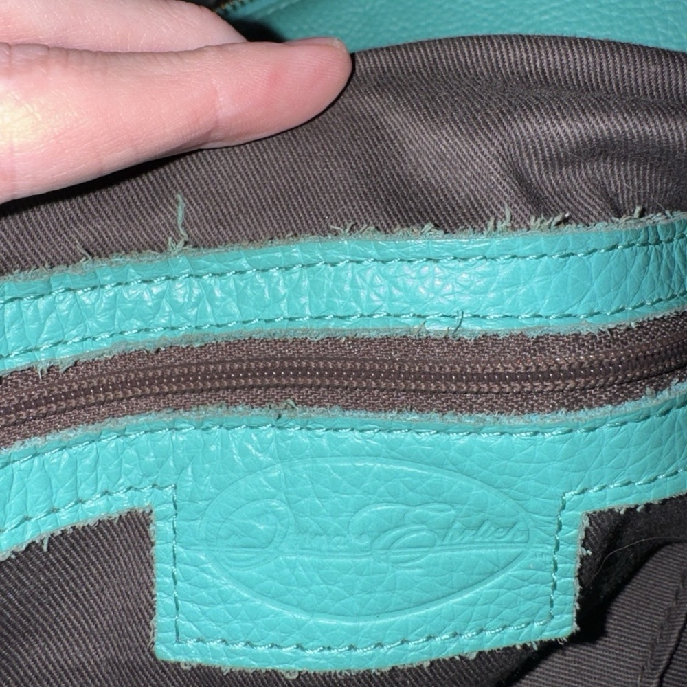 Onna Ehrilich Turquoise Shoulder Bag Pebble Leather Gold Hardware Zip Tassel - Picture 7 of 7